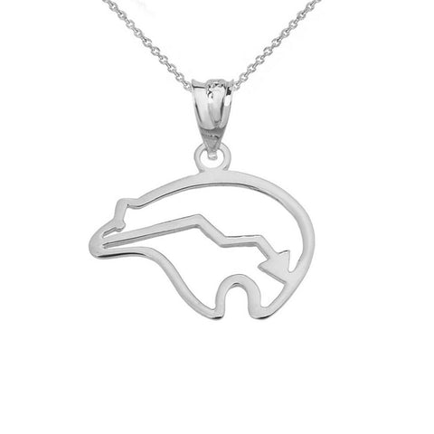925 Sterling Silver Zuni Bear Heart-Line Cut Out Pendant Necklace