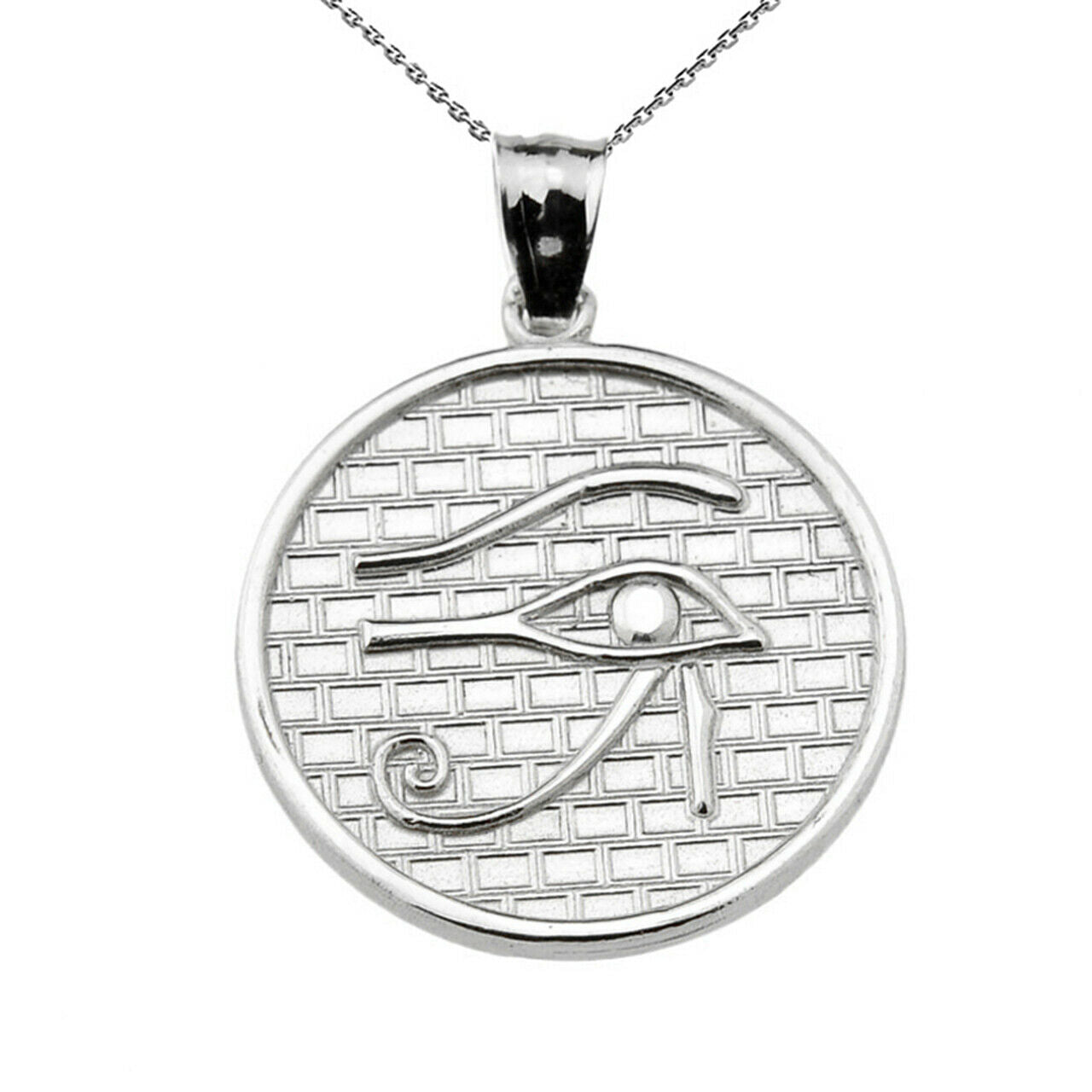 925 Sterling Silver The Eye of Horus Round Charm Pendant Necklace (13 Steps)