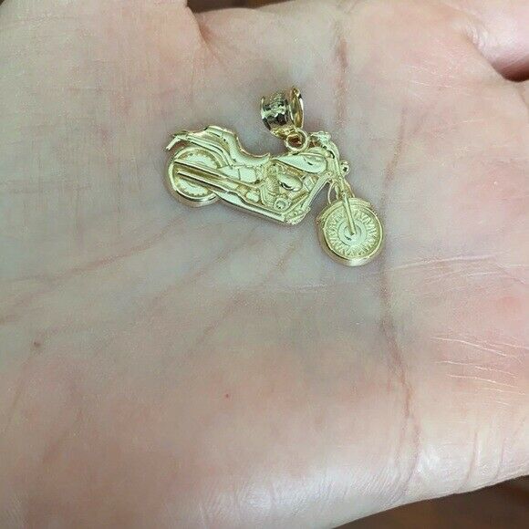 14k Yellow Gold Motorcycle Chopper Custom Harley Bike Davidson Pendant