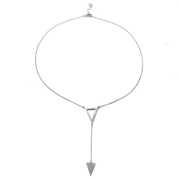 Sterling Silver Rhodium Plated Necklace With 2 Triangle Drop