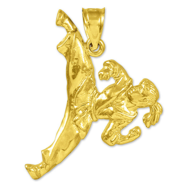 14k Solid Yellow Gold Female Marshal Arts Karate Sports Pendant Necklace