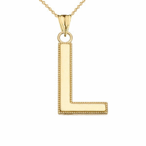 10k Solid Gold Small Milgrain Initial Letter L Pendant Necklace Personalized