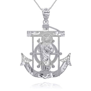 925 Sterling Silver St. Saint Jude Mariner Anchor Pendant Necklace