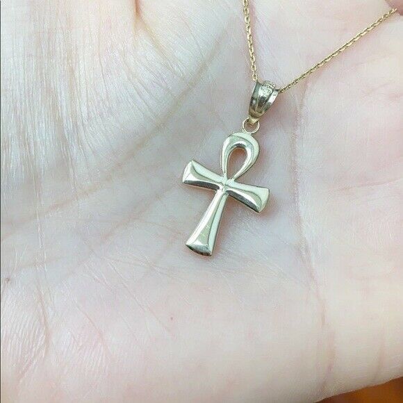14k Yellow Gold Ancient Egyptian Ankh Cross Eternal Life Pendant Necklace