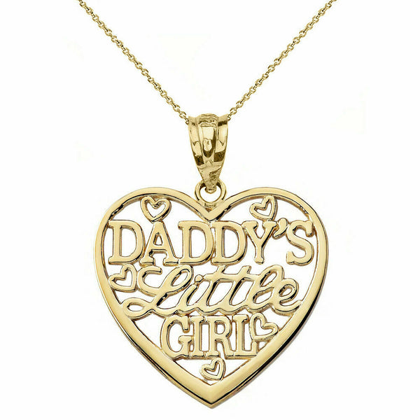 10k Real Solid Yellow Gold Daddy's Little Girl Heart Pendant Necklace