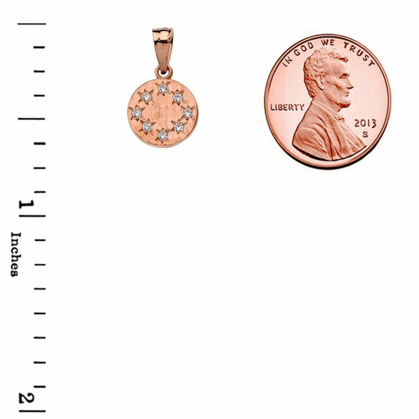 Solid 10k Rose Gold Small Hammered Diamond Round Pendant Necklace