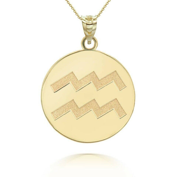 Personalized Name 10k 14k Solid Gold Zodiac Sign Aquarius Pendant Necklace