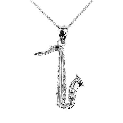 925 Sterling Silver Saxophone Charm Pendant Necklace Made in USA many length