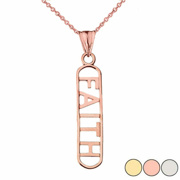 10k 14k Solid Gold Faith Cutout Charm Pendant Necklace 16" 18" 20" 22"