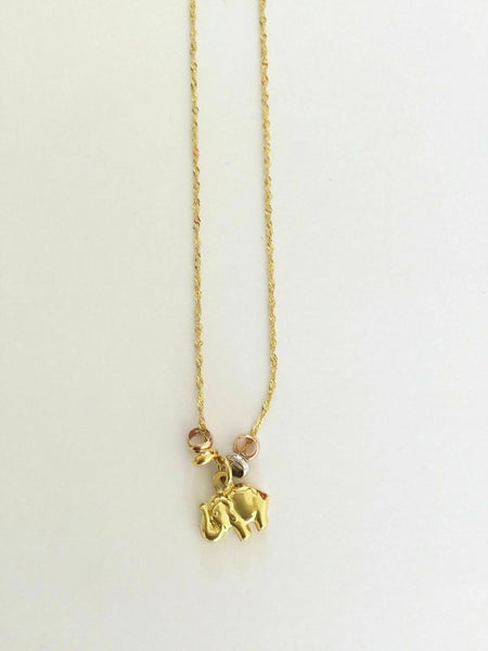 14K Solid Gold Dainty Mini Small Elephant Necklace 16.5"