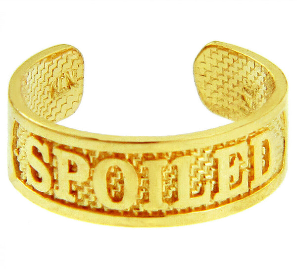 Yellow Gold " Spoiled" Toe Ring Adjustable Size in 10K or 14K Knuckle