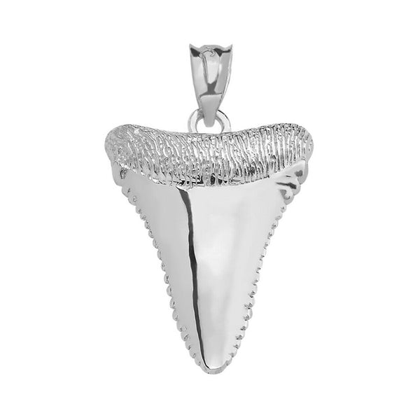 10k White Gold Polished Shark Tooth Pendant Necklace 16" 18" 20" 22"