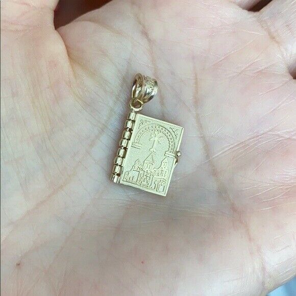 10k Solid Yellow Gold 3D Armenian Holy Bible Book Lords Prayer Pendant Necklace