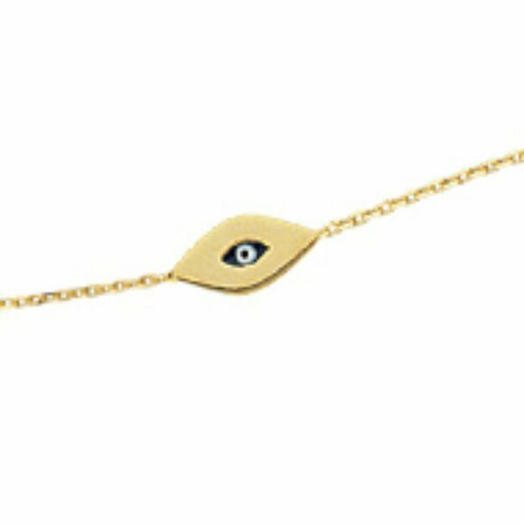 14K Solid Yellow Real Gold Mini Evil Eye Dainty Bracelet Adjustab;e  7"-7.5"