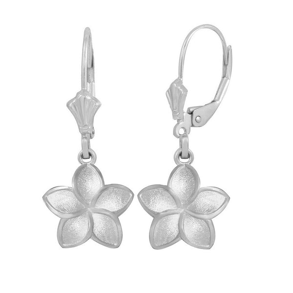Sterling Silver Five Petal Plumeria Flower Texture Earrings - Small Medium Large