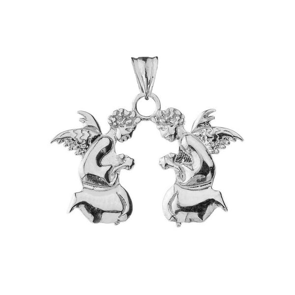 14K Solid Gold Praying Angels Pendant Necklace (Yellow, Rose, or White Gold)