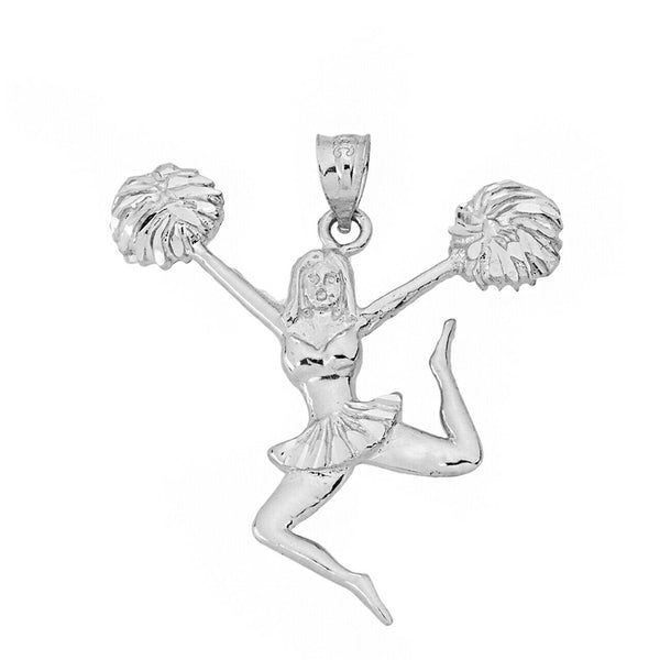 Sparkle Cut Cheerleading Flyer Sterling Silver Pendant (made in USA) Necklace