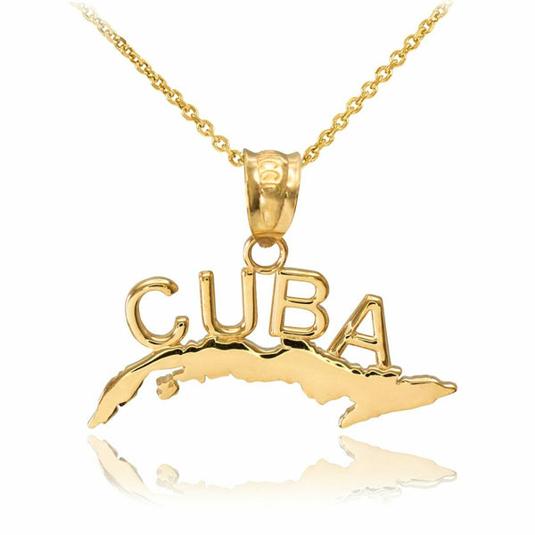 14k Solid Yellow Gold CUBA Pendant Charm Necklace