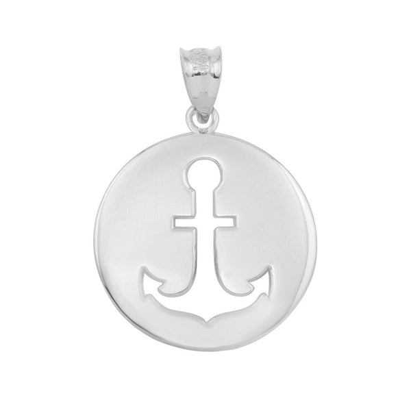 925 Sterling Silver Anchor Silhouette Circle Pendant Necklace 16" 18" 20" 22"
