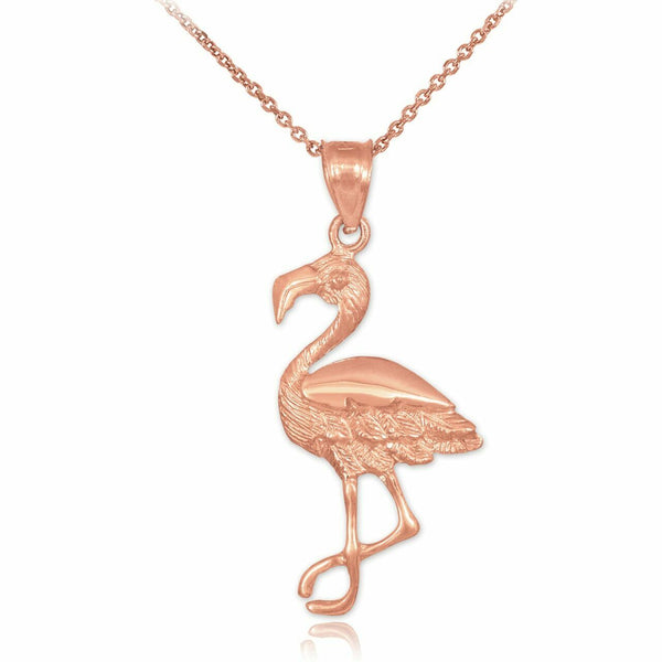 14k Solid Rose Gold Flamingo Pendant Necklace 16" 18" 20" 22"