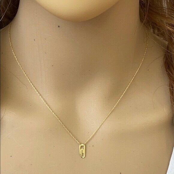 14K Solid Real Yellow Gold Mini Small Paperclip Dainty Necklace 16"-18"