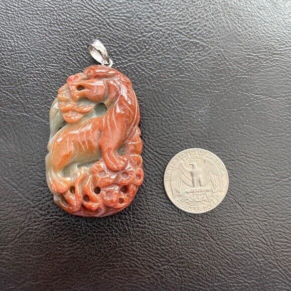 925 Sterling Silver Carving Roaring Tiger Heavy Red Jade Pendant Necklace Men