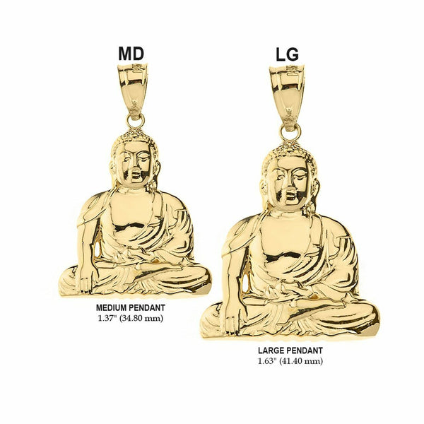 14k Yellow Gold Zen Buddhist Meditation Buddha Pendant Necklace (Medium, Large)