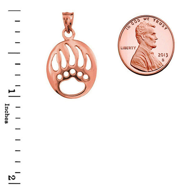 10K Solid Gold Bear Paw Print Pendant Necklace Yellow, Rose, White