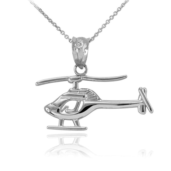 925 Sterling Silver Helicopter Pendant Necklace 16",18",20",22" Made in USA