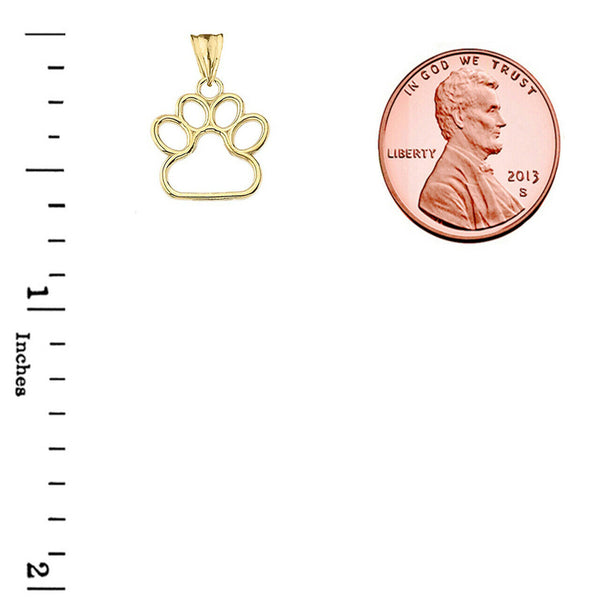 10k Yellow Gold Dog Paw Print Small Dainty Pendant Necklace Pet Animal foot 0.66