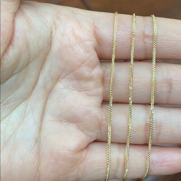 14k Solid Yellow Real Gold 0.9 mm Square Wheat Chain Necklace 16"-18" Adjustable