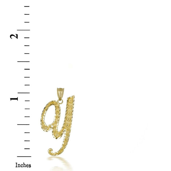 10k Solid Yellow Gold Cursive Initial Letter Y Pendant Necklace