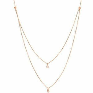 14K Solid Gold Diamond Layer Double Strand Necklace 16"-18" Adjustable - Rose