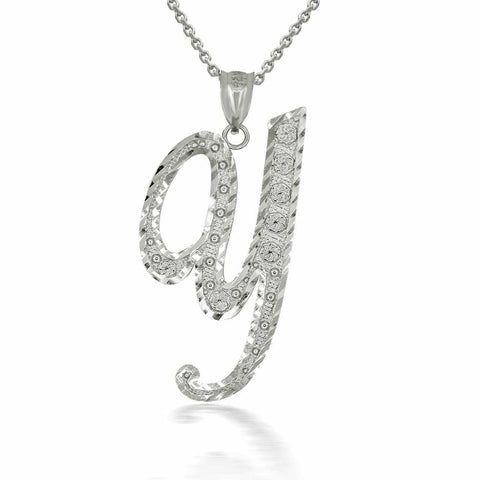 925 Sterling Silver Cursive Initial Letter Y Pendant Necklace