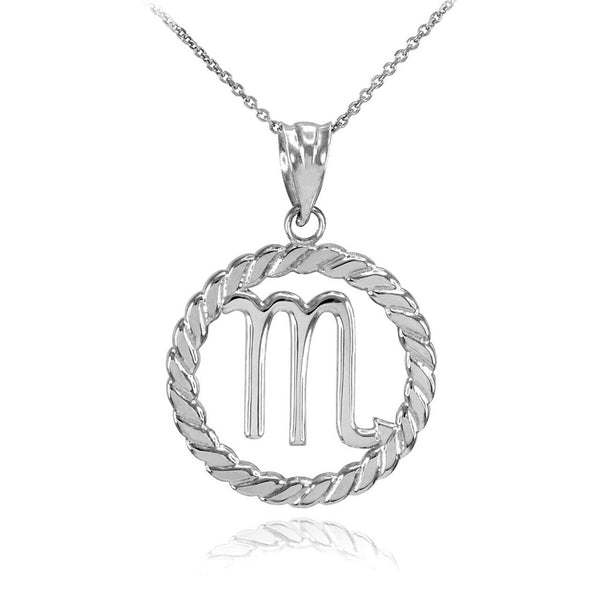 925 Sterling Silver Scorpio Zodiac Sign in Circle Rope Pendant Necklace