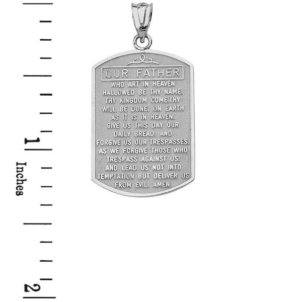 10k White Gold The Lord Our Father Prayer Pendant Necklace 16", 18", 20", 22"