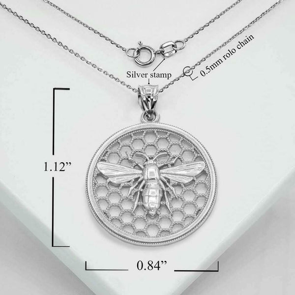 10K Solid Gold Queen Bee Honey Comb Pendant Necklace - Yellow, Rose, or White