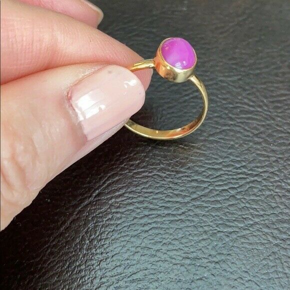 14K Real Yellow Gold Mini OVal Pink Star  Women Girl Ring S. 5.75 Minimalist