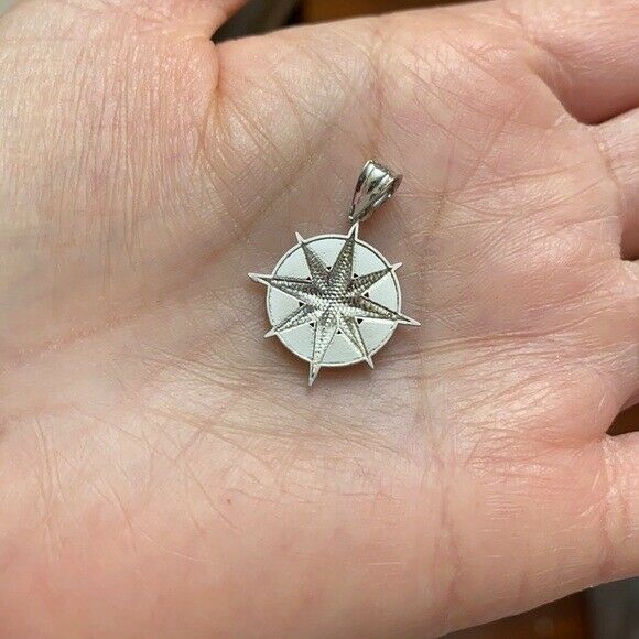 925 Sterling Silver Nautical Compass Pendant Necklace