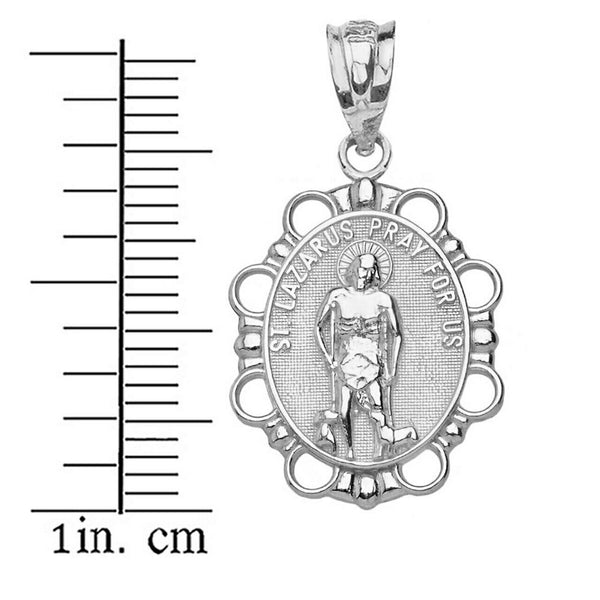925 Sterling Silver St. Saint Lazarus Pray for Us Pendant Necklace