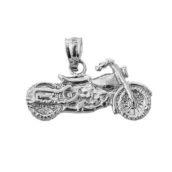.925 Sterling Silver Motorcycle Charm Pendant Necklace
