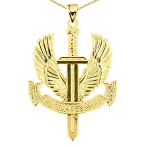 14k Solid Yellow Gold Who Dares Wins Pendant Necklace