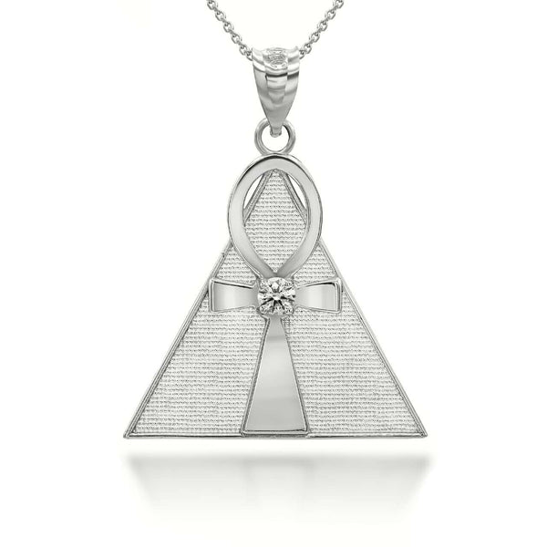 14K Solid Gold Egyptian Ankh Cross On A Pyramid Pendant Necklace