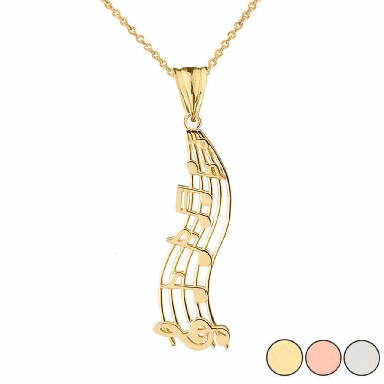 10k Yellow Gold Music Vertical Musical Notes Pendant Necklace