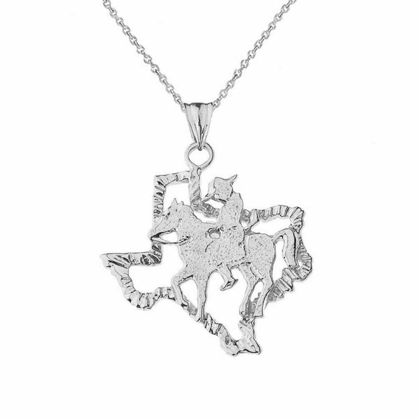 925 Sterling Silver Texas State Cowboy Pendant Necklace