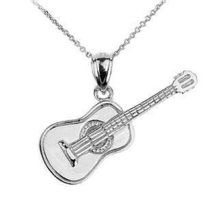 925 Fine Sterling Silver Acoustic Guitar Pendant Necklace 16,18",20- Made In USA
