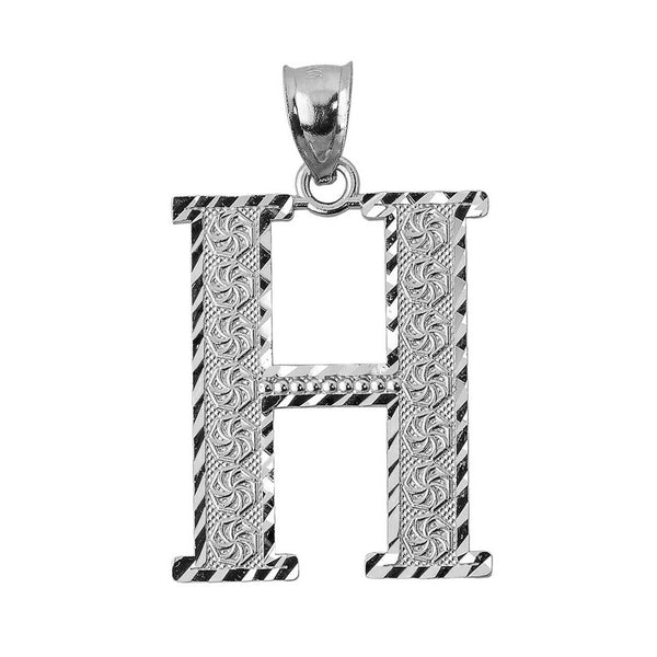 925 Sterling Silver Initial Letter H Pendant Necklace - Large, Medium, Small DC