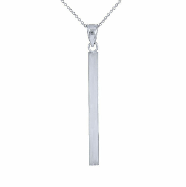 .925 Sterling Silver Vertical Thin Bar Geometric Pendant Necklace
