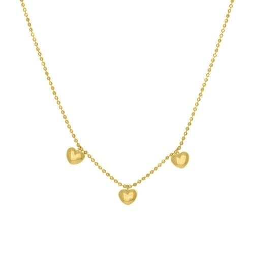 14K Solid Yellow Gold Mommy Love You Triple Heart Puff Necklace 16"-18"