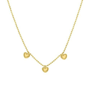 14K Solid Yellow Gold Mommy Love You Triple Heart Puff Necklace 16"-18"